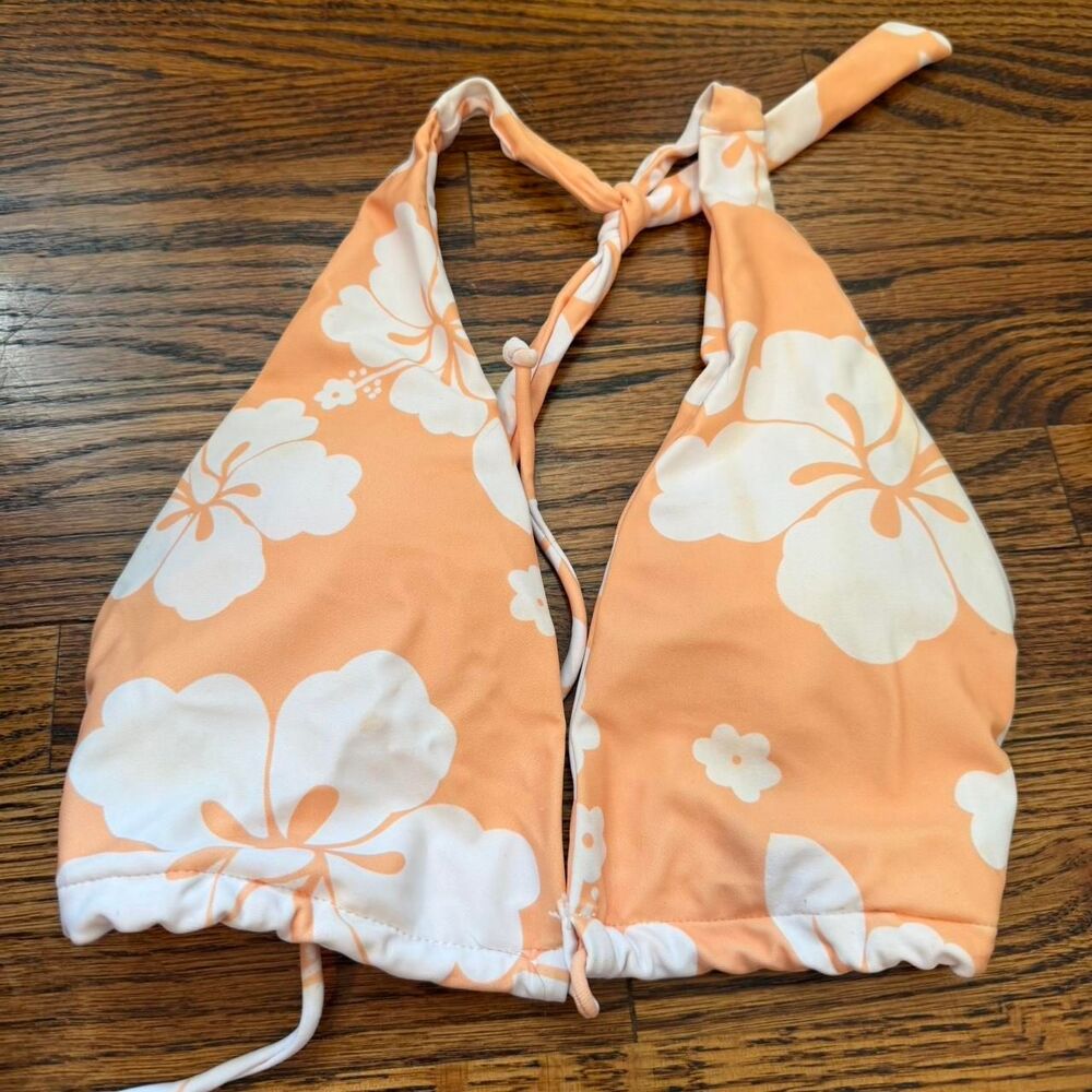 Orange and white floral bikini top